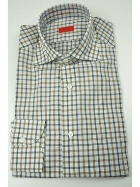 Isaia Plaid Long Sleeve Cotton Dress Shirt 15.5/39 NEW